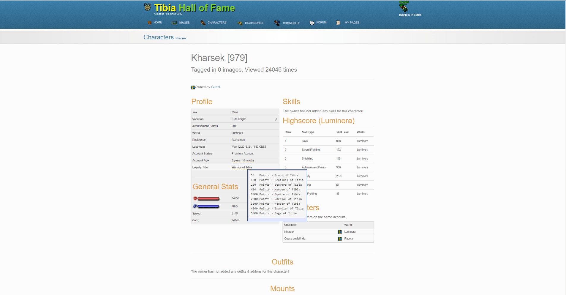 TibiaHof spelarprofil